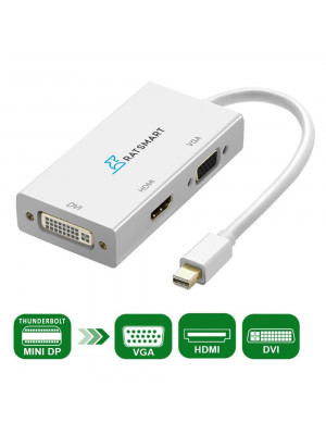 RatSmart 3-in-1 Mini DisplayPort to HDMI DVI VGA Adapter Mini DP Converter Thunderbolt to HDMI Cable [Supports Apple iMac & MacBook, Surface, Chromebook, Projector, PC etc]